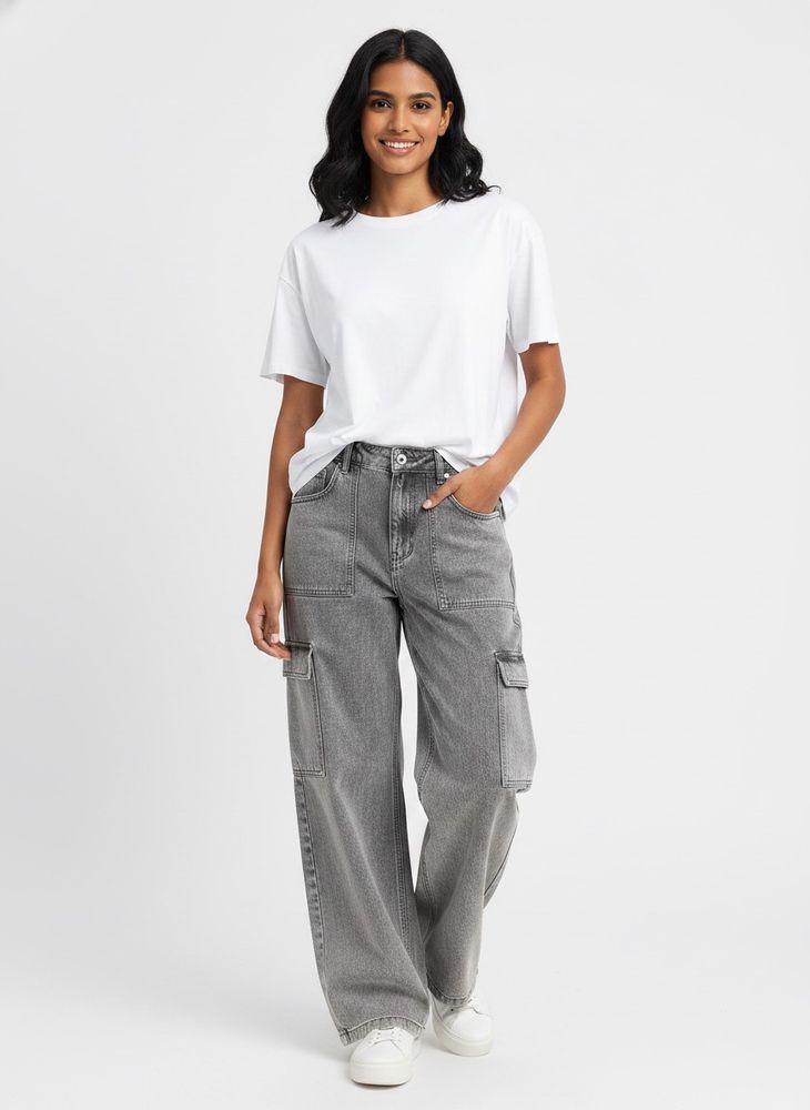 Washed Grey Cargo Jeans