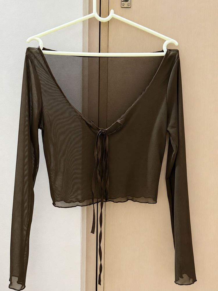 Sheer Mesh Long Sleeve Crop Top
