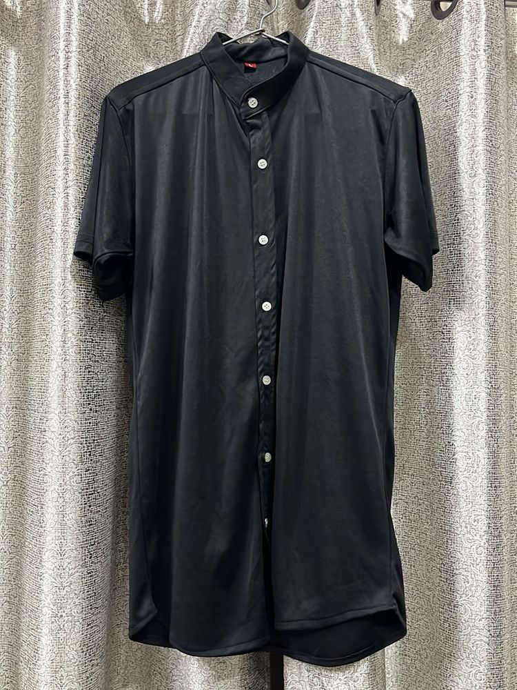 Men's Black Mandarin Collar Shirt
