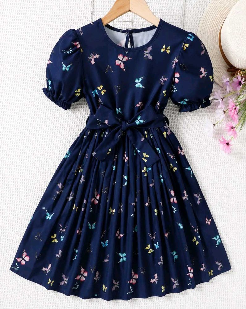 Navy Butterfly Print Dress