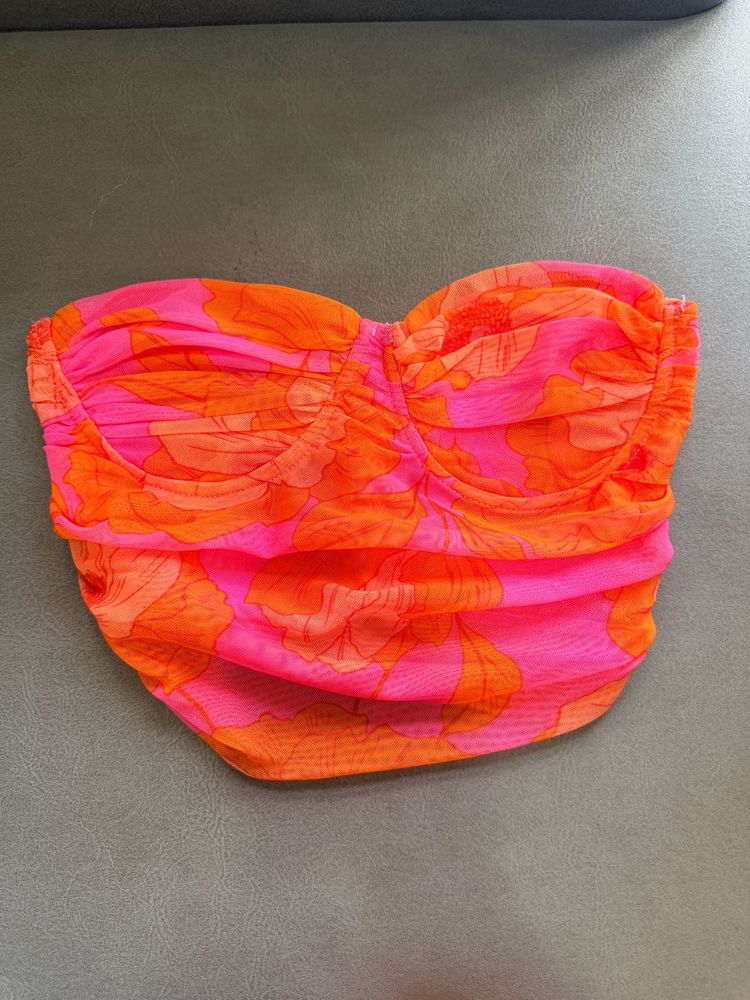 Sheer Floral Print Bustier Top