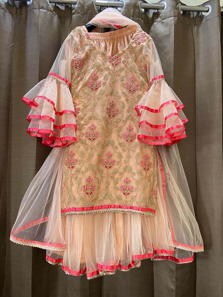 3 Piece Garara Suit Set In Frill Sleeves