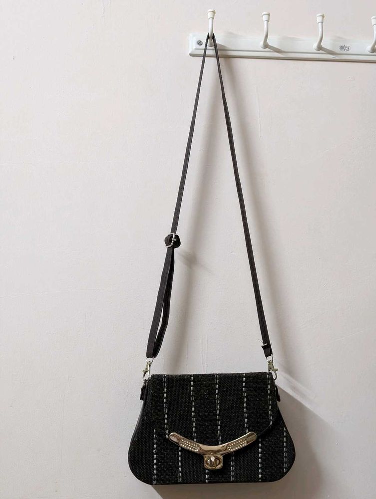 Black Textured Sling Bag | Stylish Crossbody