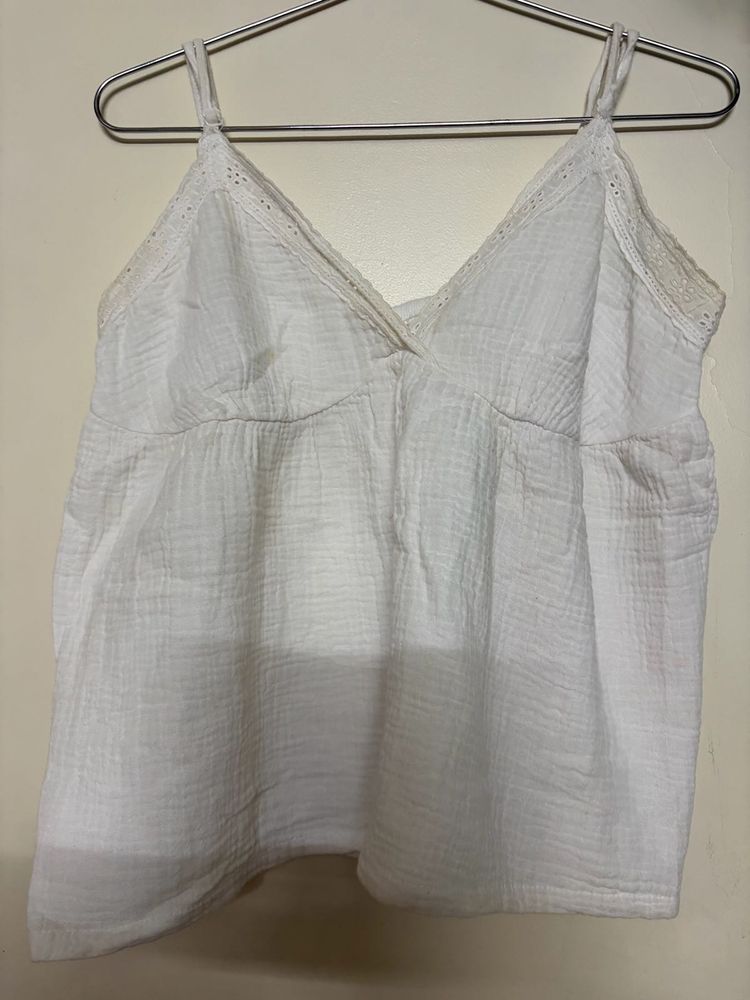 White cami top with lace trim