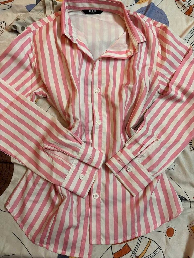 Pink &amp; White Striped Button-Up Shirt
