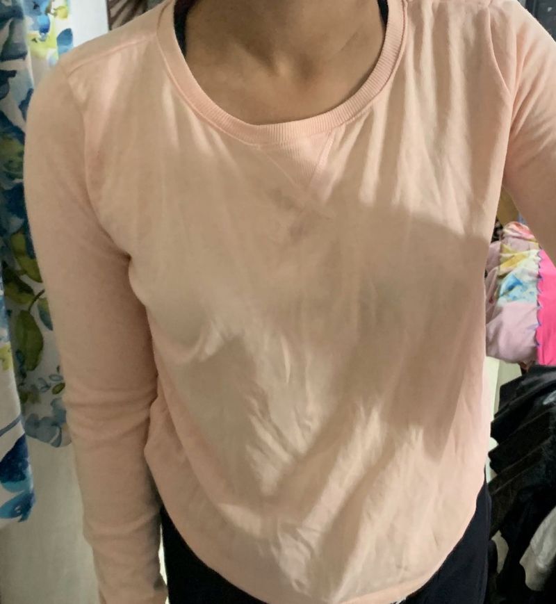 Pink White Lace Full Sleeve Tshirt