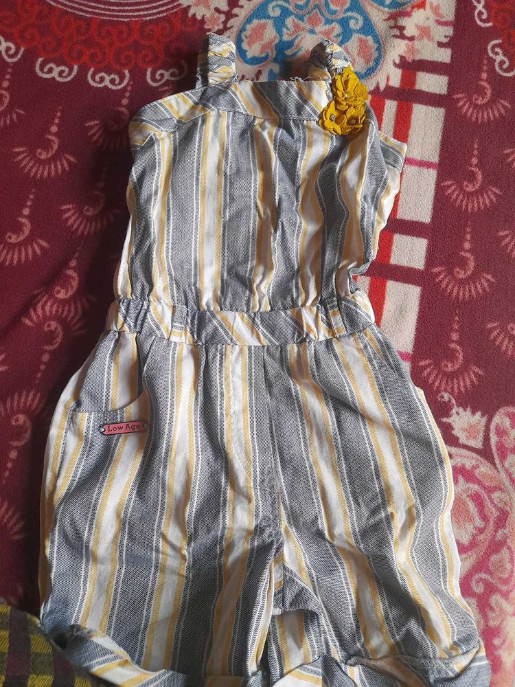 Striped Romper with Flower Detail