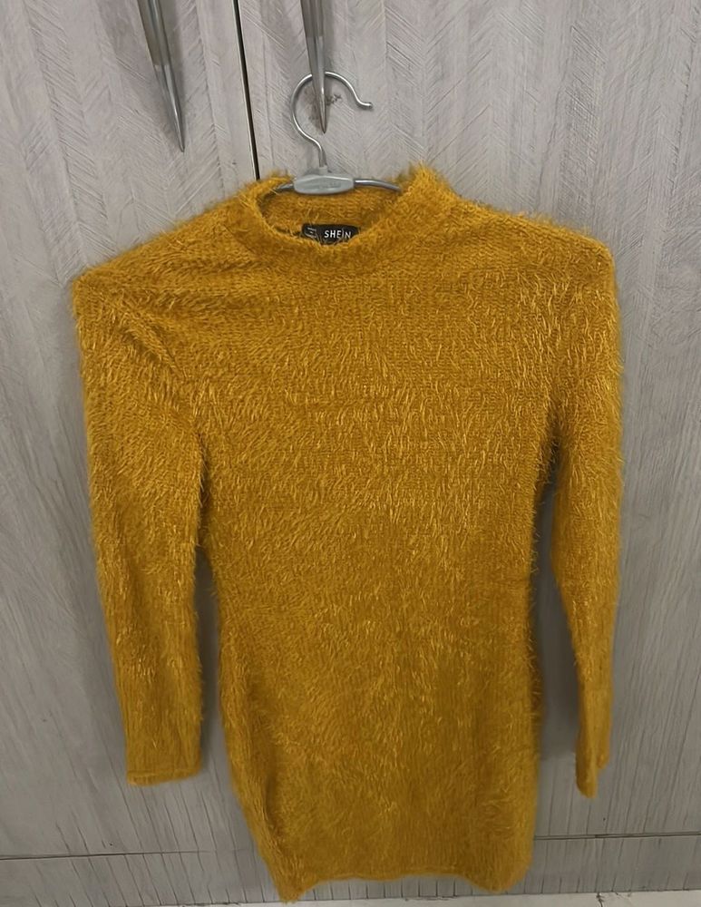 Mustard Fuzzy Bodycon Dress