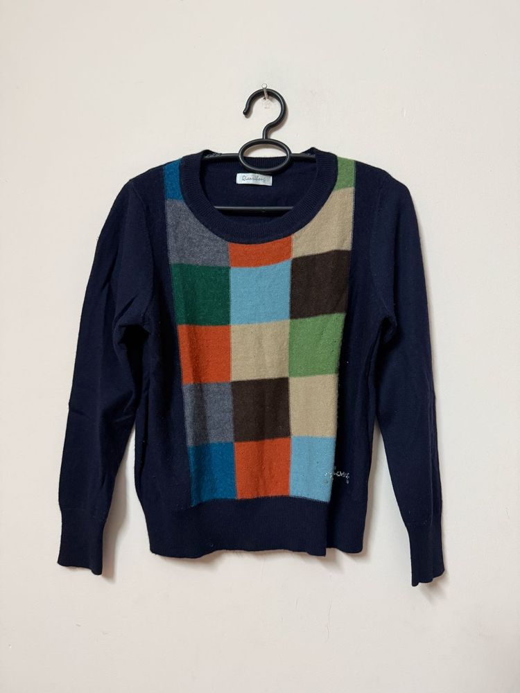 Navy Blue Patchwork Sweater