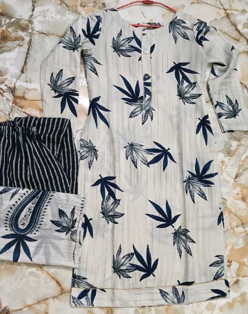 Unique Leaf Print Suit with Dupatta
