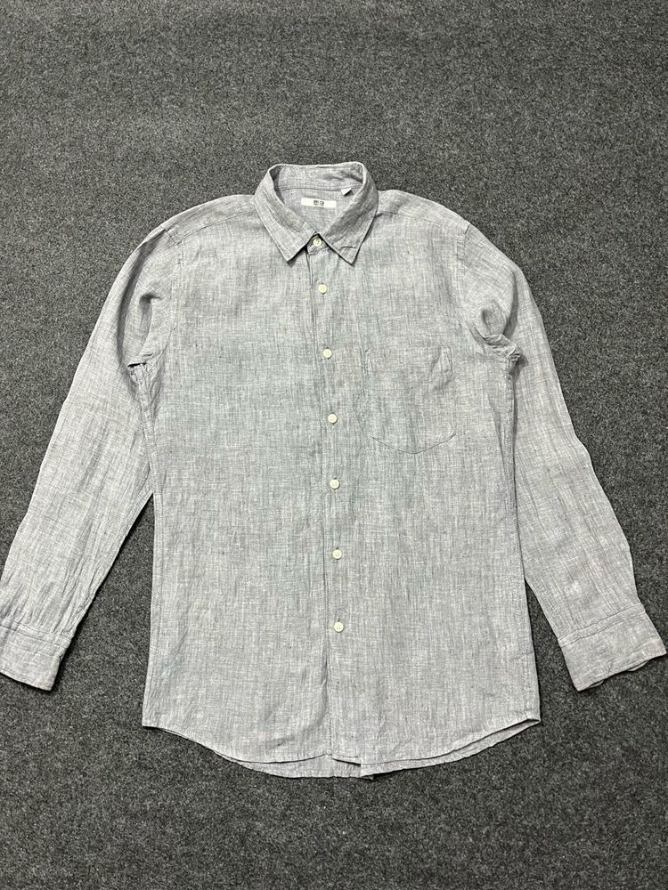 Uniqlo Light Gray Linen Long Sleeve Shirt