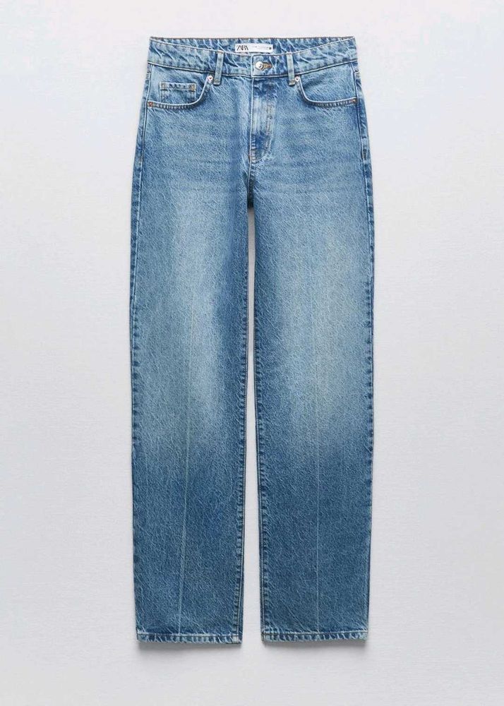 Zara Blue Wash Mid Rise Straight Leg Jeans