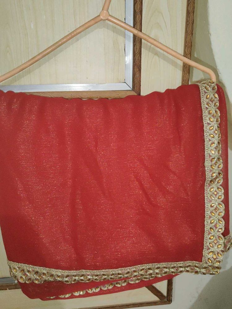Elegant Red Sequined Saree