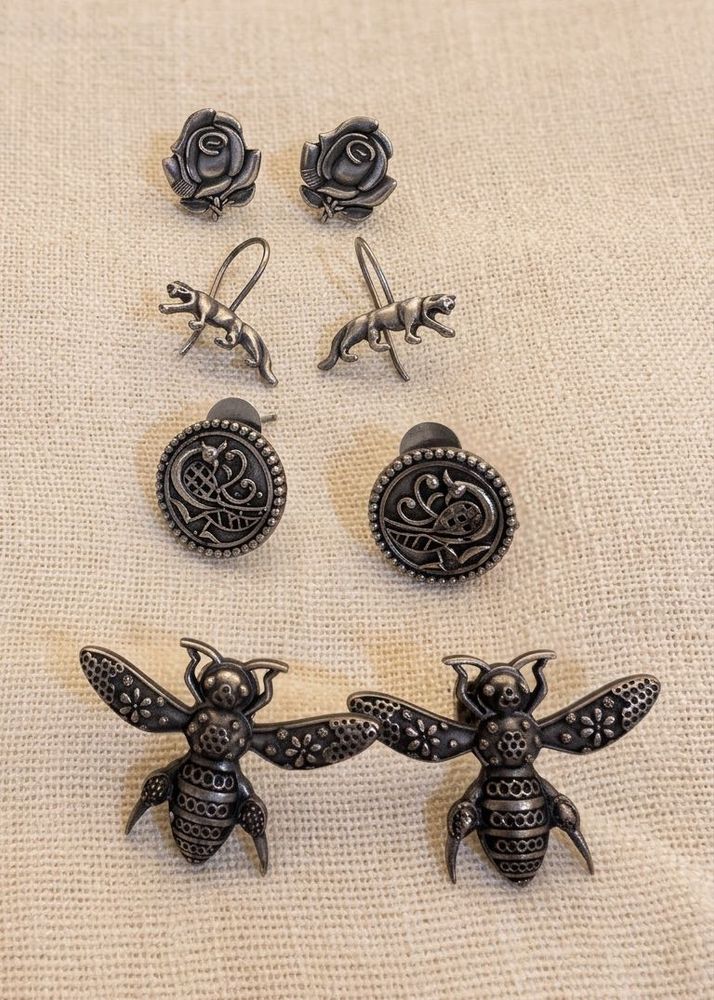 Unique Silver Tone Earrings Set of 4