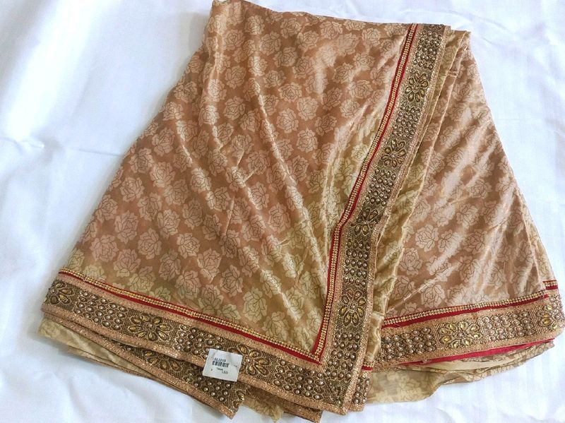 ✅ Rakhi Special || Heavy Silk Golden Saree With Attached Red Blouse Piece
