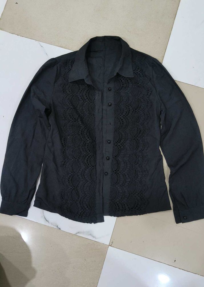 Elegant Black Lace Button-Up Shirt
