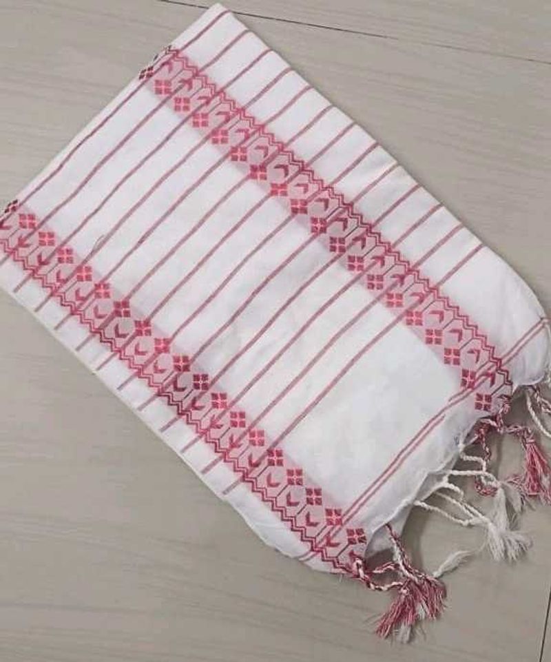 Red White colour pure Cotton Saree