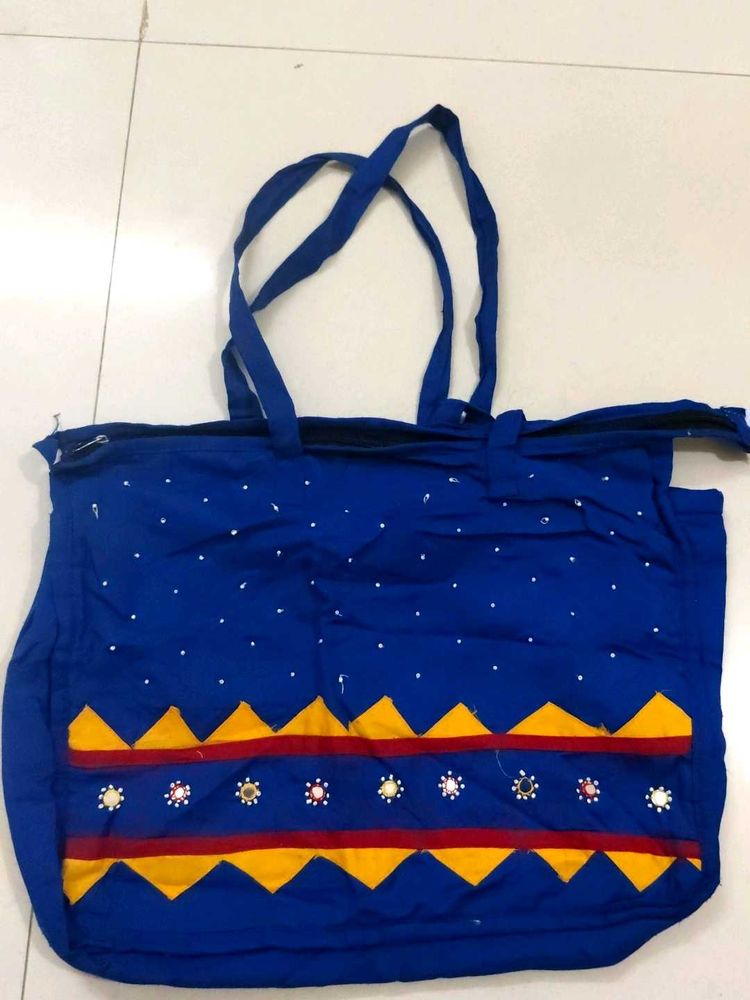 Boho Embroidered Blue Tote Bag
