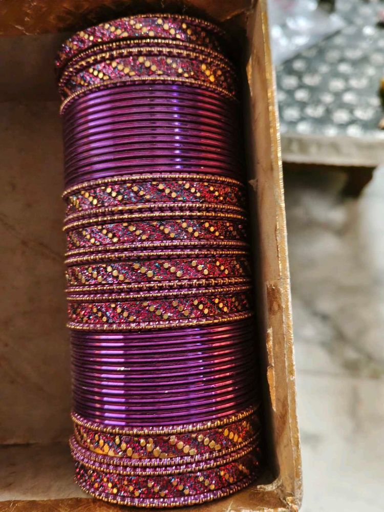 Purple Glitter Bangles Set