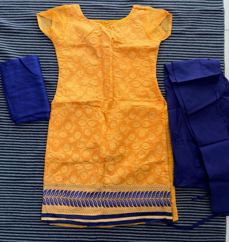 Yellow Kurta Set with Blue Pants
