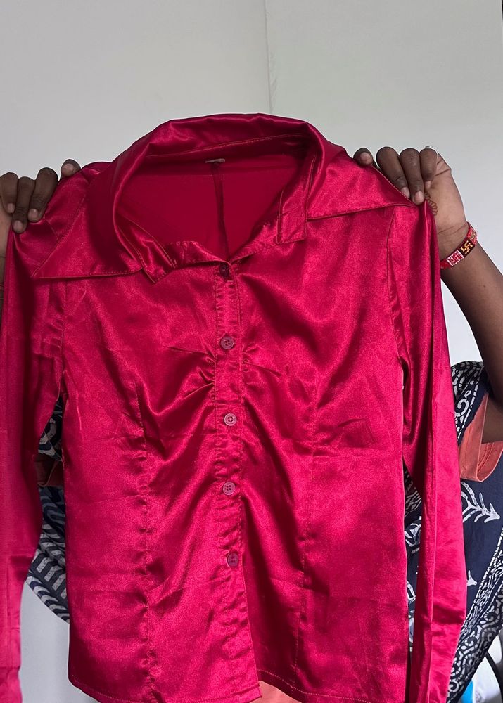 Satin Button-Up Shirt