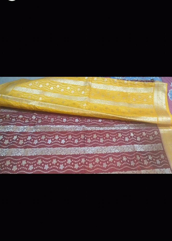 Beautiful Heavy Maroon Yellow Silk Saree