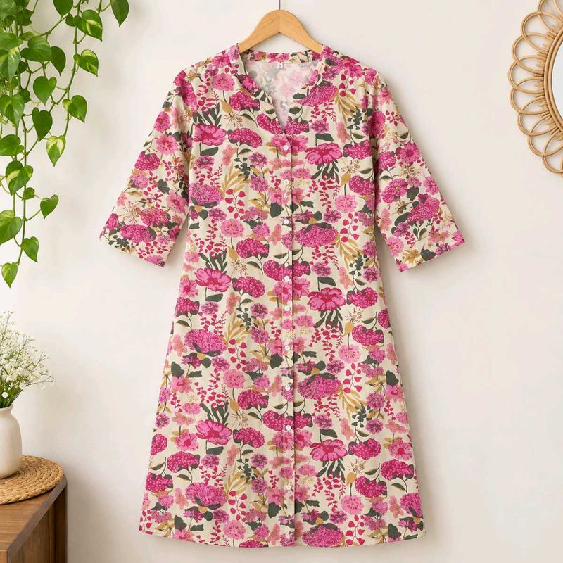 Floral Print Button-Up Kurta