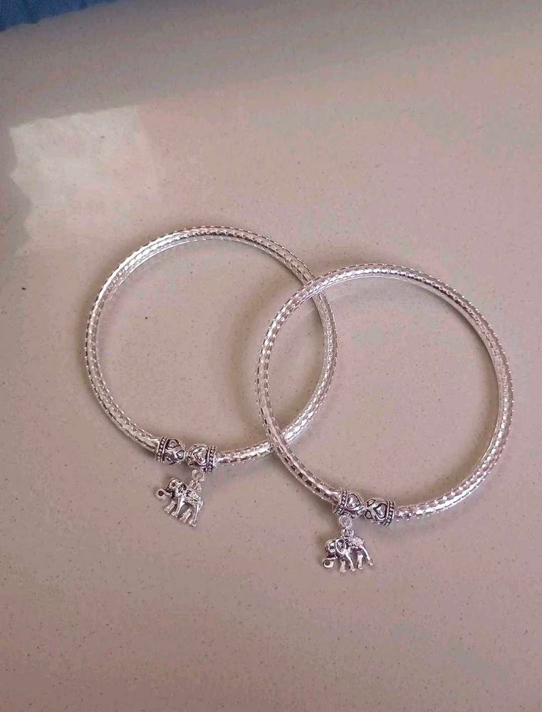 Silver Anklets with Elephant Charms