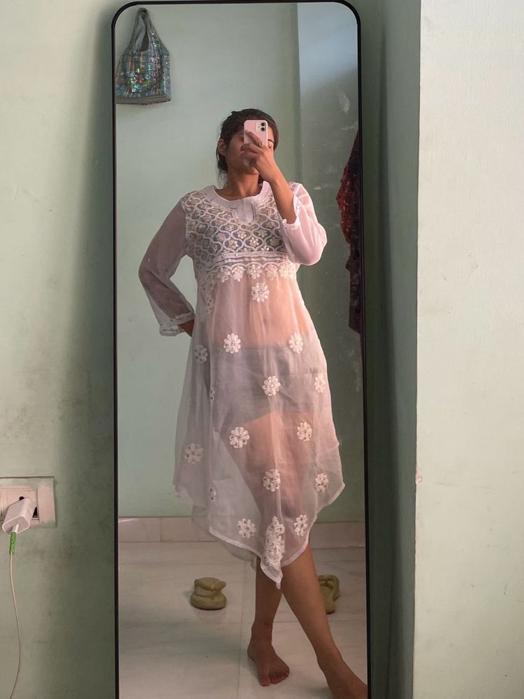 White Chikan-Gota Kurta