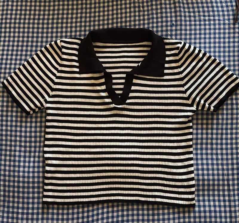 Striped Polo Neck Top