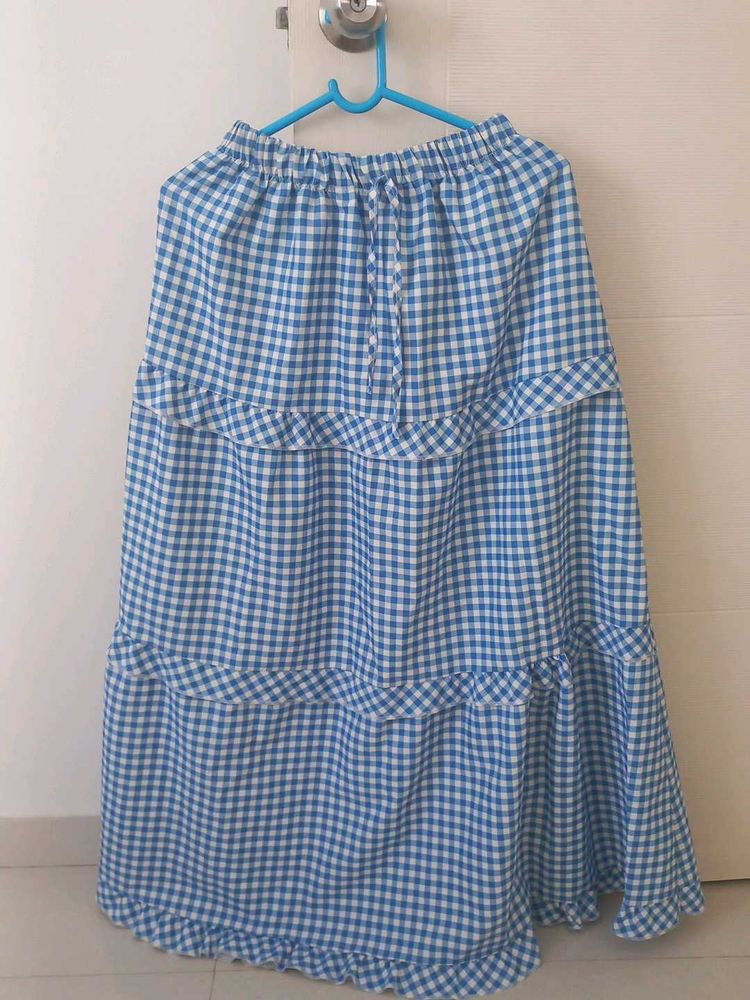 Blue Gingham Tiered Maxi Skirt