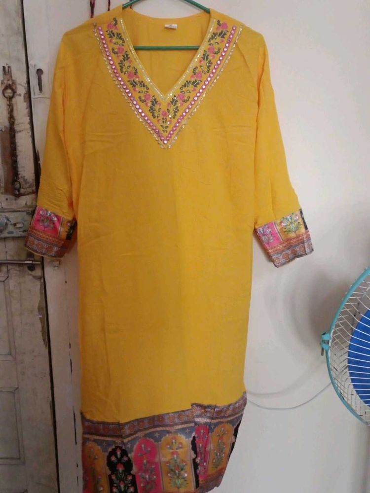 Vibrant Yellow Embroidered Kurta