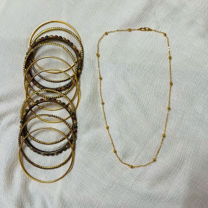 Golden Bangles and Necklace Set💫