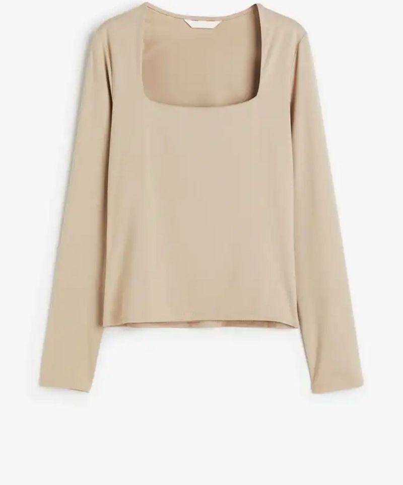 Elegant Square Neck Long Sleeve Top