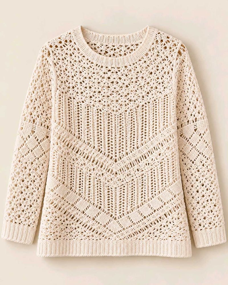 Cream Crochet Knit Sweater