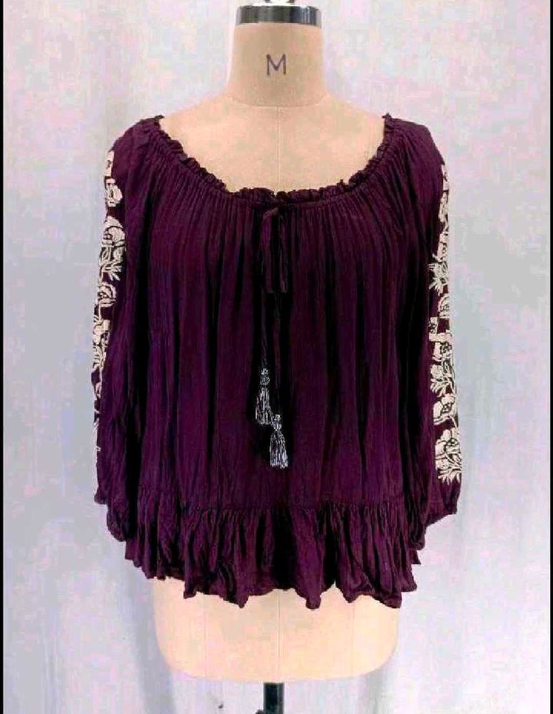 Boho Embroidered Peasant Top