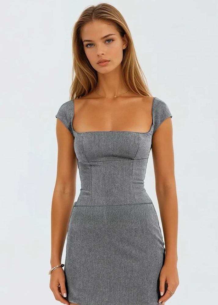 Chic Square Neck Cap Sleeve Mini Dress
