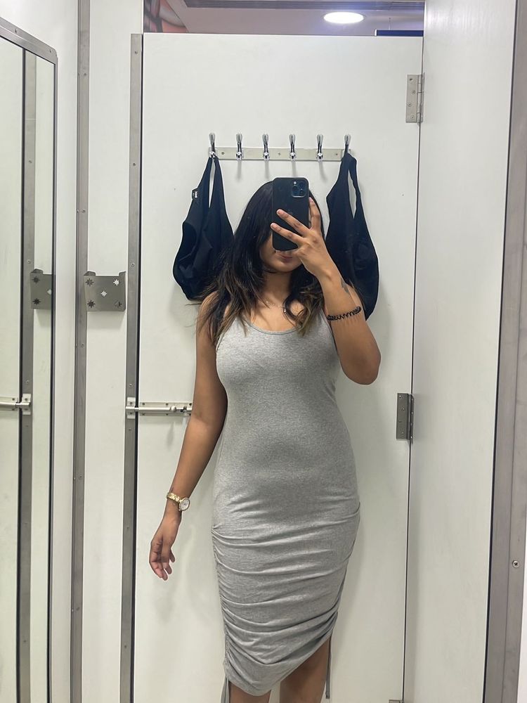 Grey Ruched Bodycon Dress