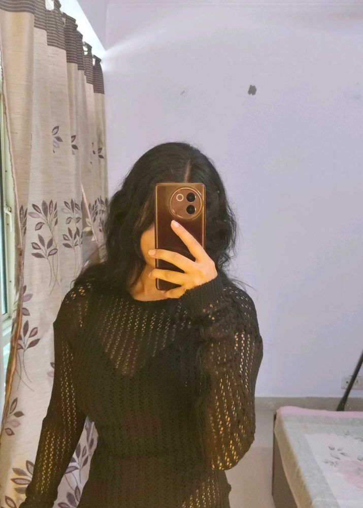 Sheer Knit Asymmetrical Top