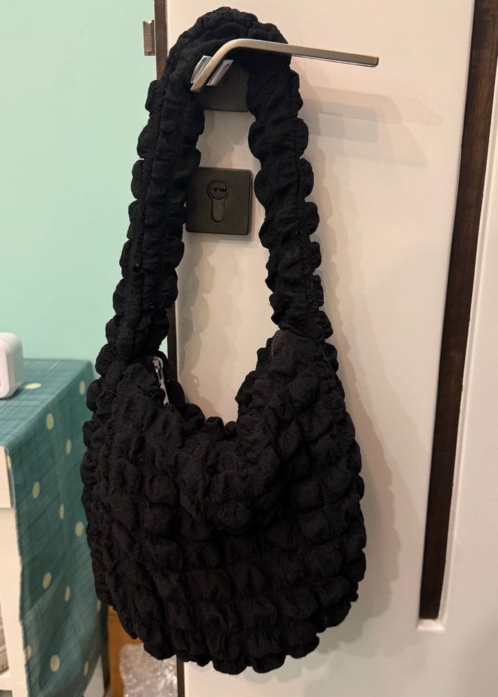 Stylish Black Textured Hobo Bag
