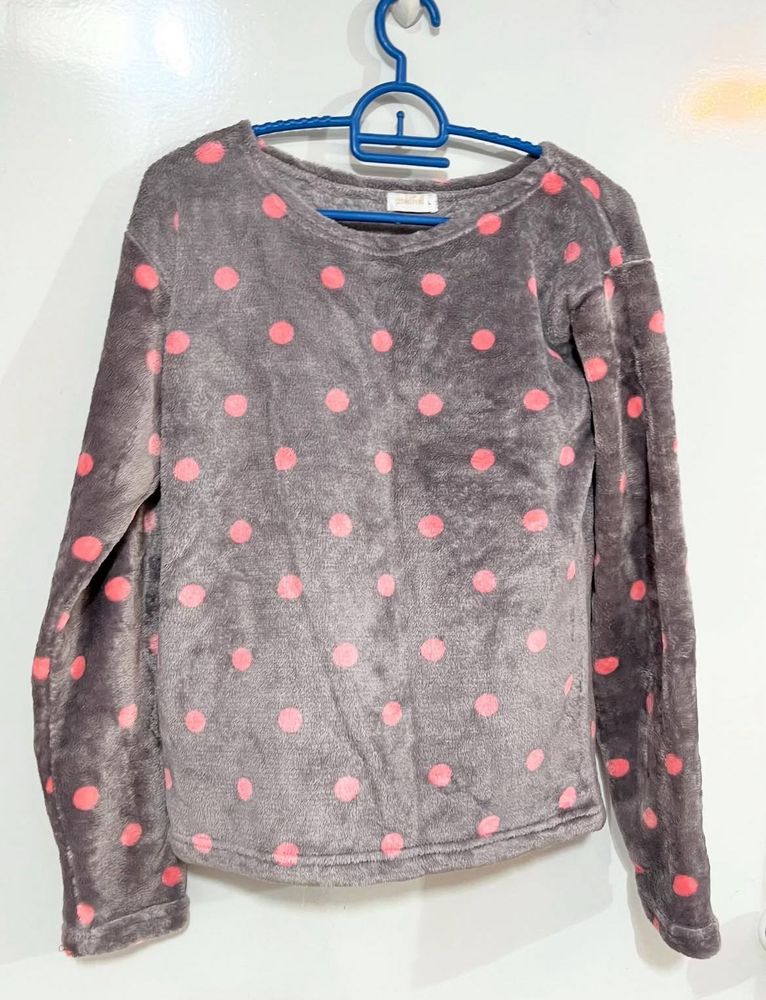 Grey Polka Dot Fluffy Top