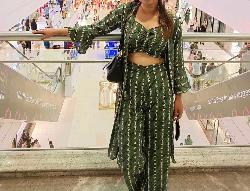 Green Printed Co-ord Set with Jacket