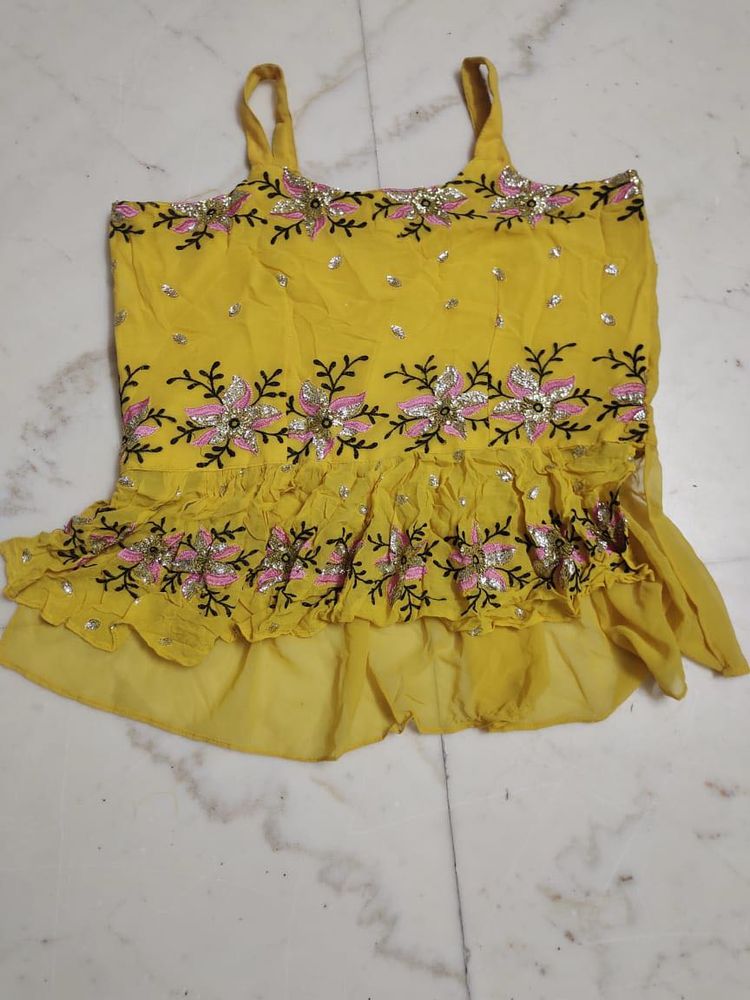 Vibrant Yellow Floral Embroidered Suit