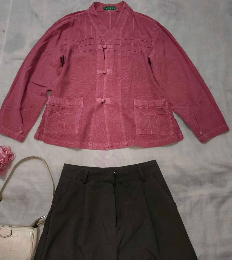 women mandarin collar knot Button shirt NKD