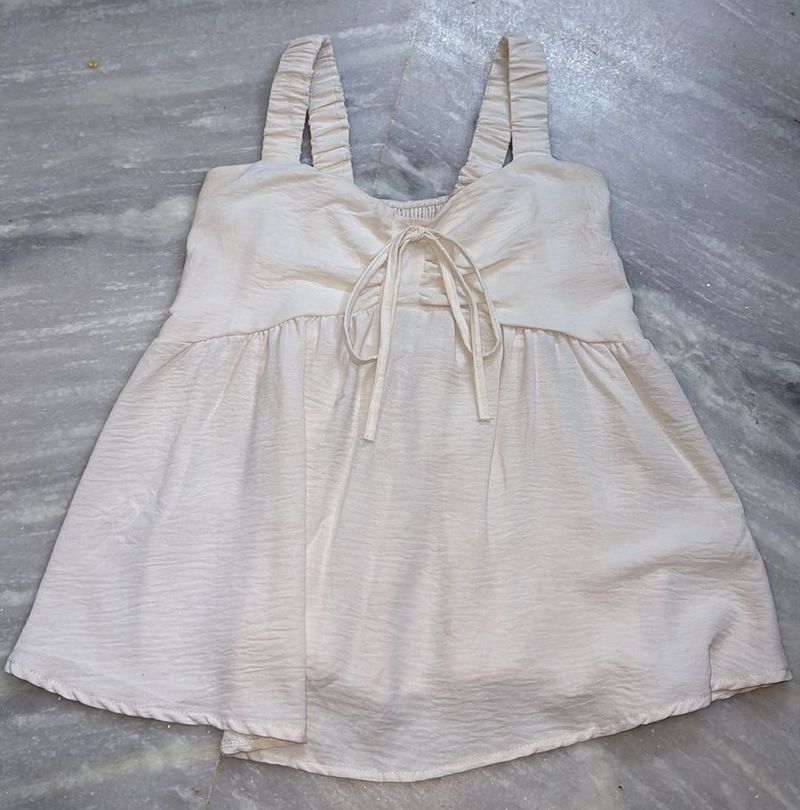 Cream Tie-Front Babydoll Top