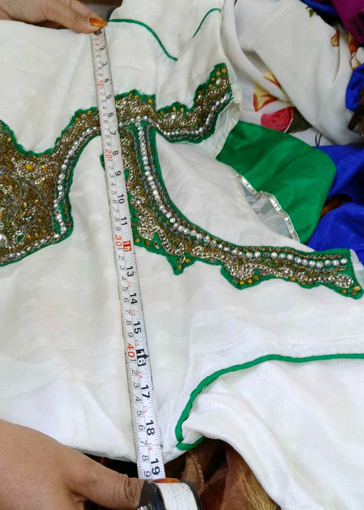 Embellished White frock green chudidar dupatta