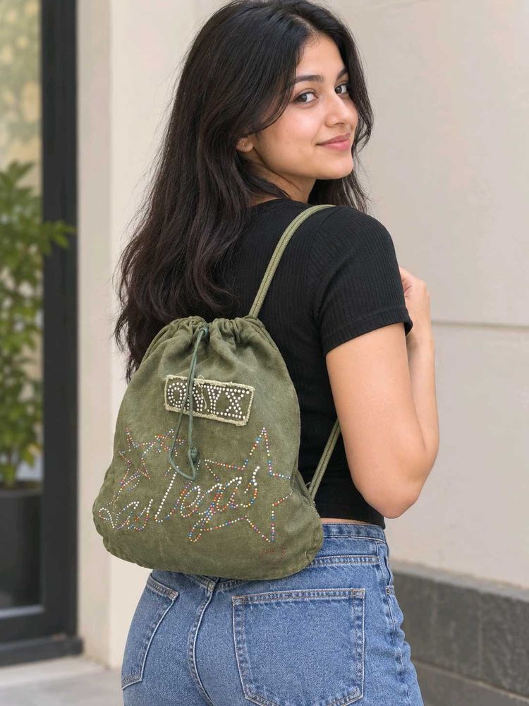 Stylish Embellished Drawstring Backpack