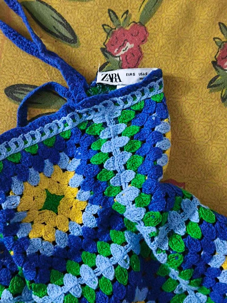 Zara Blue Crochet Halter Top