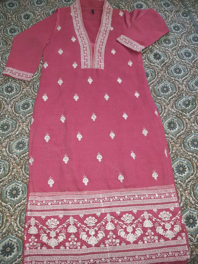Pink Embroidered Kurti Set