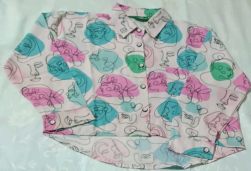 Abstract Face Print Button-Up Shirt